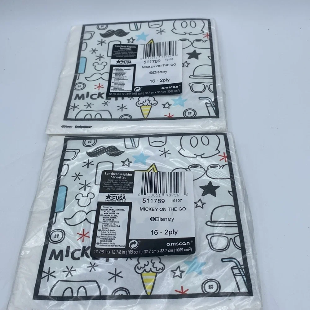 2 VTG Disney Mickey Mouse birthday party luncheon napkins 16 per pack 2 ply